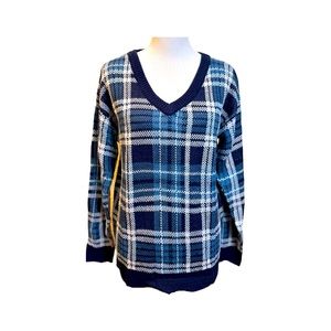 LuLaRoe Torrie V-neck Sweater Size XS Blue Plaid